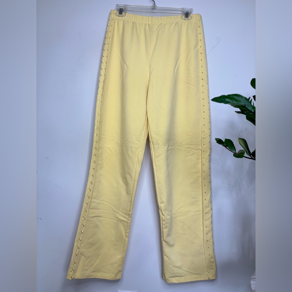 BN1 Sport Savvy Embroidered Side Detail Buttery Yellow Lounge Pants 90s Y2K Sz M